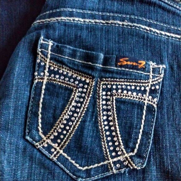 Seven7 Dark Wash Boot Cut Bling Jeans 28" - Picture 6 of 8